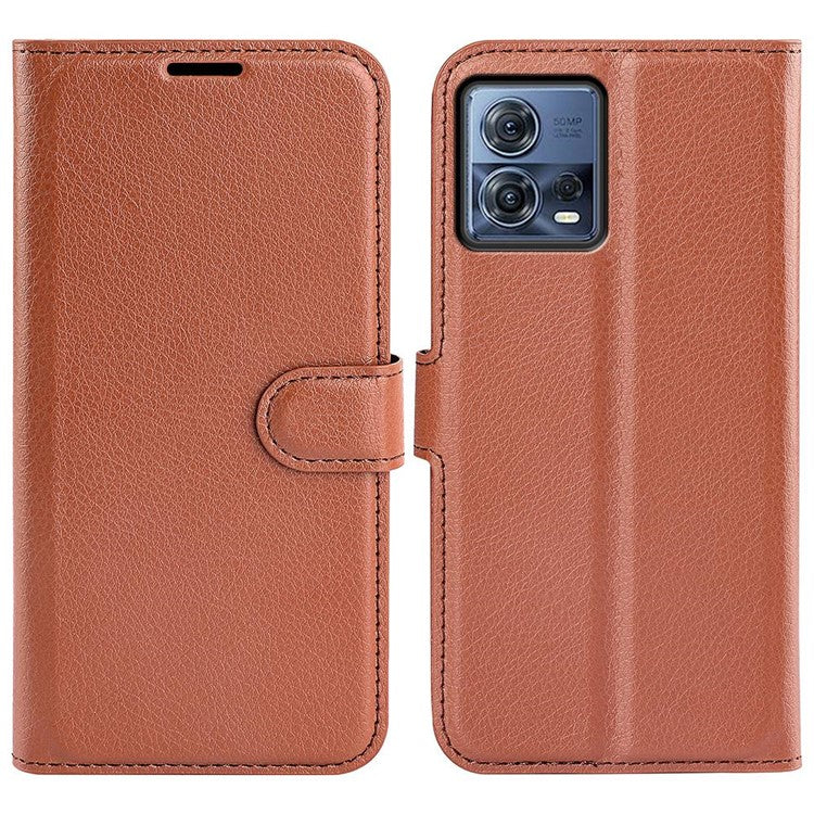 For Motorola Moto S30 Pro 5G / Edge 30 Fusion 5G Litchi Texture Full Protection PU Leather Folio Flip Cover Wallet Stand Phone Cover - Brown