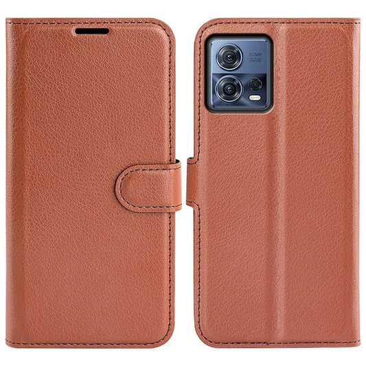 For Motorola Moto S30 Pro 5G / Edge 30 Fusion 5G Litchi Texture Full Protection PU Leather Folio Flip Cover Wallet Stand Phone Cover - Brown