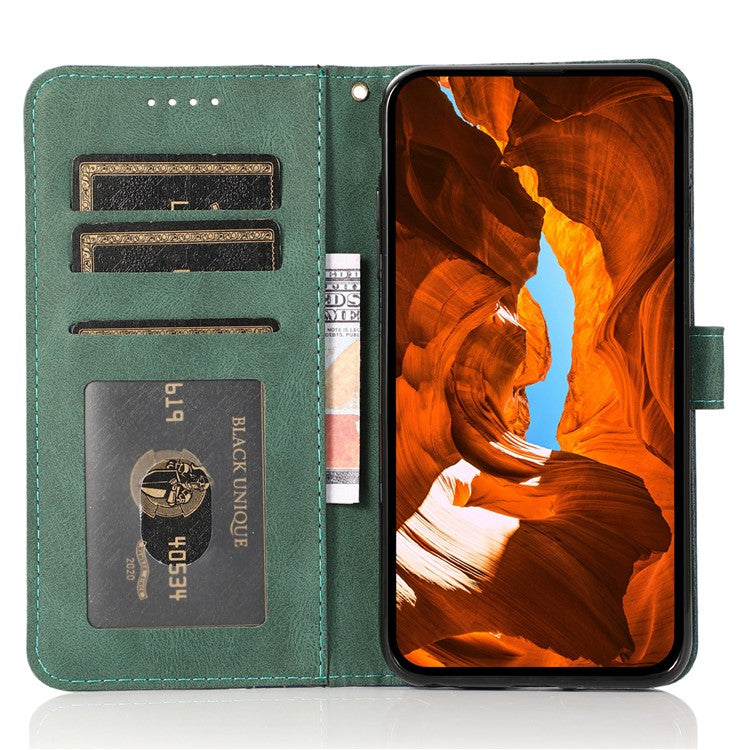 For Google Pixel 8a Case Color Splicing PU Leather Wallet Stand Phone Cover - Blue+Green