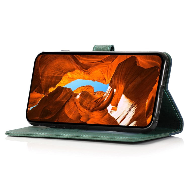 For Google Pixel 8a Case Color Splicing PU Leather Wallet Stand Phone Cover - Blue+Green