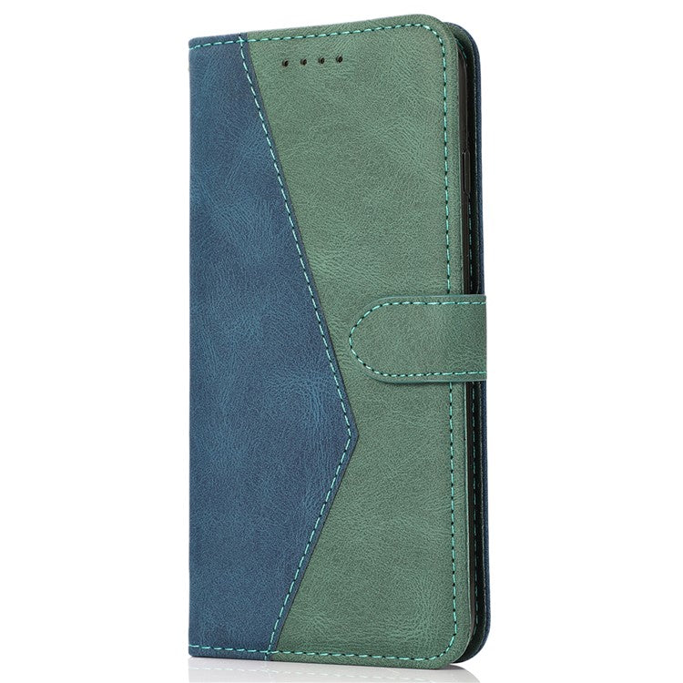 For Google Pixel 8a Case Color Splicing PU Leather Wallet Stand Phone Cover - Blue+Green
