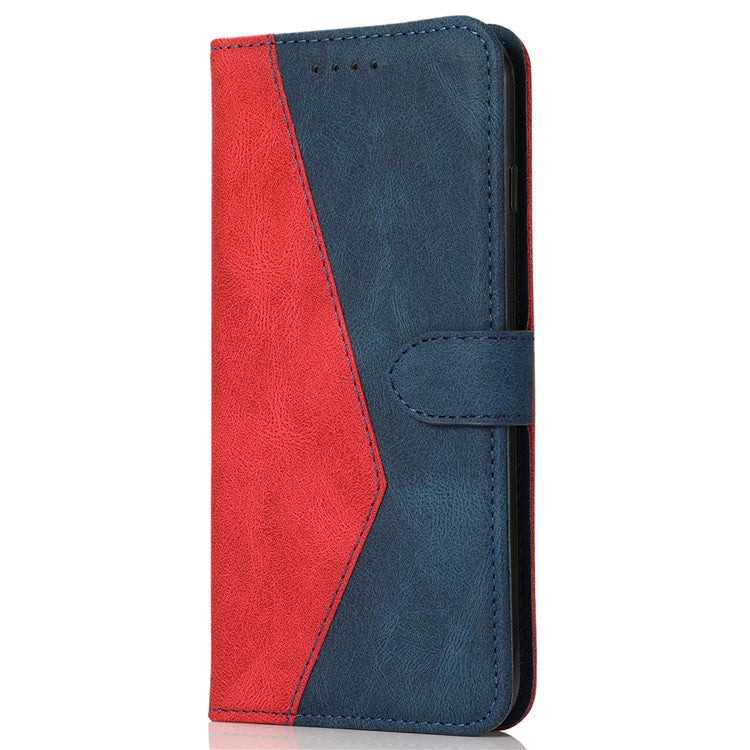 For Google Pixel 8a Case Color Splicing PU Leather Wallet Stand Phone Cover - Red+Blue