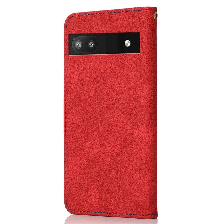 For Google Pixel 8a Case Color Splicing PU Leather Wallet Stand Phone Cover - Red+Blue