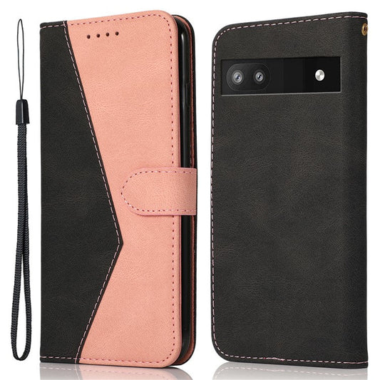For Google Pixel 8a Case Color Splicing PU Leather Wallet Stand Phone Cover - Black+Pink