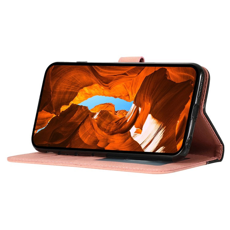 For Google Pixel 8a Case Color Splicing PU Leather Wallet Stand Phone Cover - Black+Pink