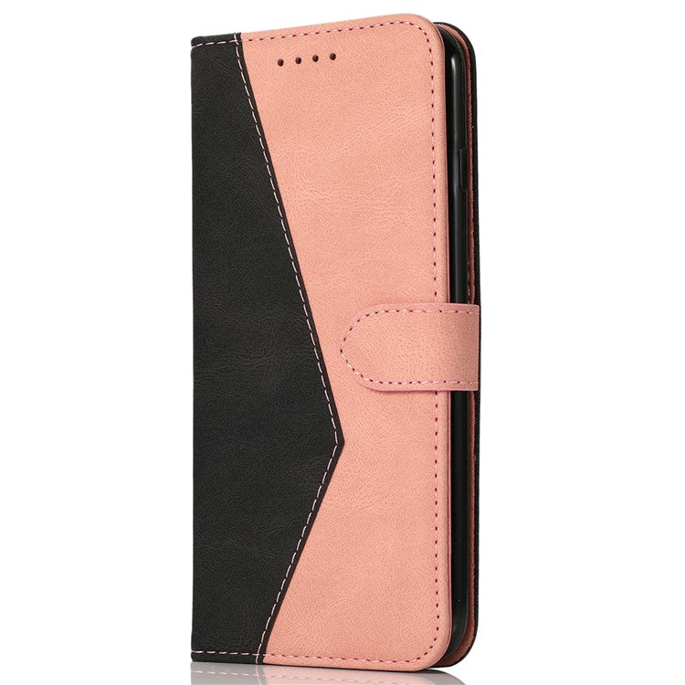 For Google Pixel 8a Case Color Splicing PU Leather Wallet Stand Phone Cover - Black+Pink