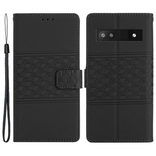 For Google Pixel 8a Wholesale Phone Case Imprinted Rhombus Wallet Phone Stand Cover - Black