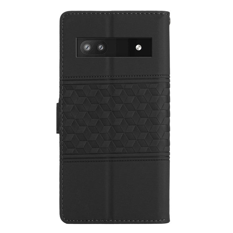 For Google Pixel 8a Wholesale Phone Case Imprinted Rhombus Wallet Phone Stand Cover - Black