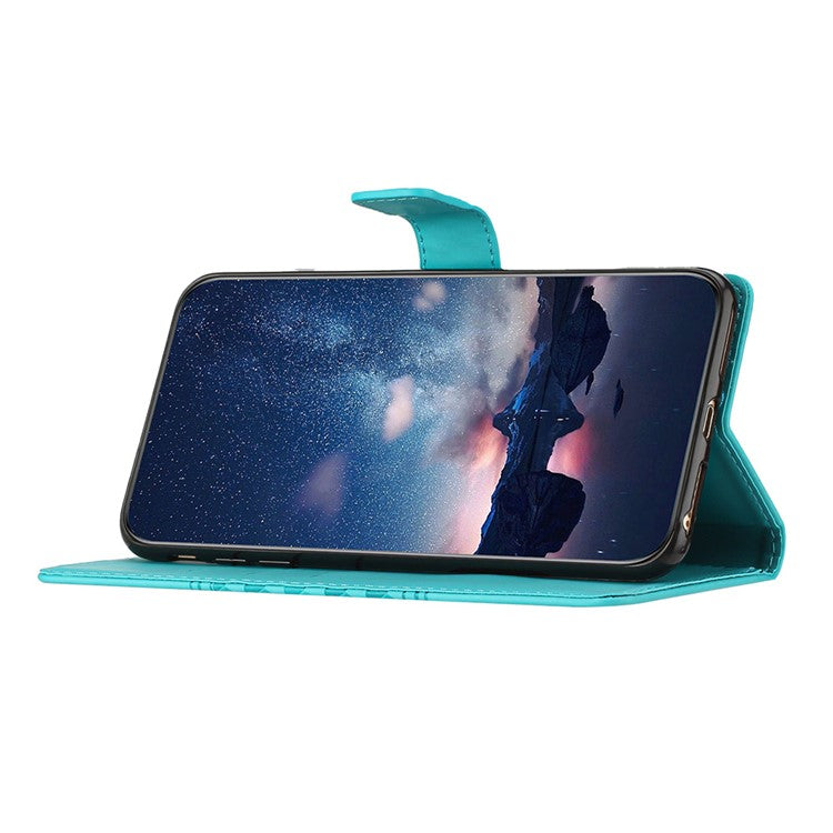 For Google Pixel 8a Wholesale Phone Case Imprinted Rhombus Wallet Phone Stand Cover - Sky Blue