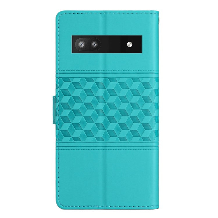 For Google Pixel 8a Wholesale Phone Case Imprinted Rhombus Wallet Phone Stand Cover - Sky Blue