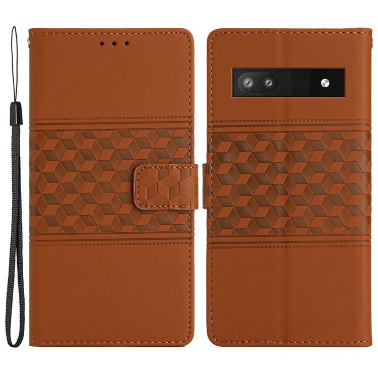 For Google Pixel 8a Wholesale Phone Case Imprinted Rhombus Wallet Phone Stand Cover - Brown