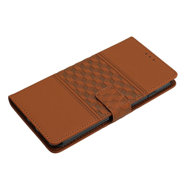 For Google Pixel 8a Wholesale Phone Case Imprinted Rhombus Wallet Phone Stand Cover - Brown