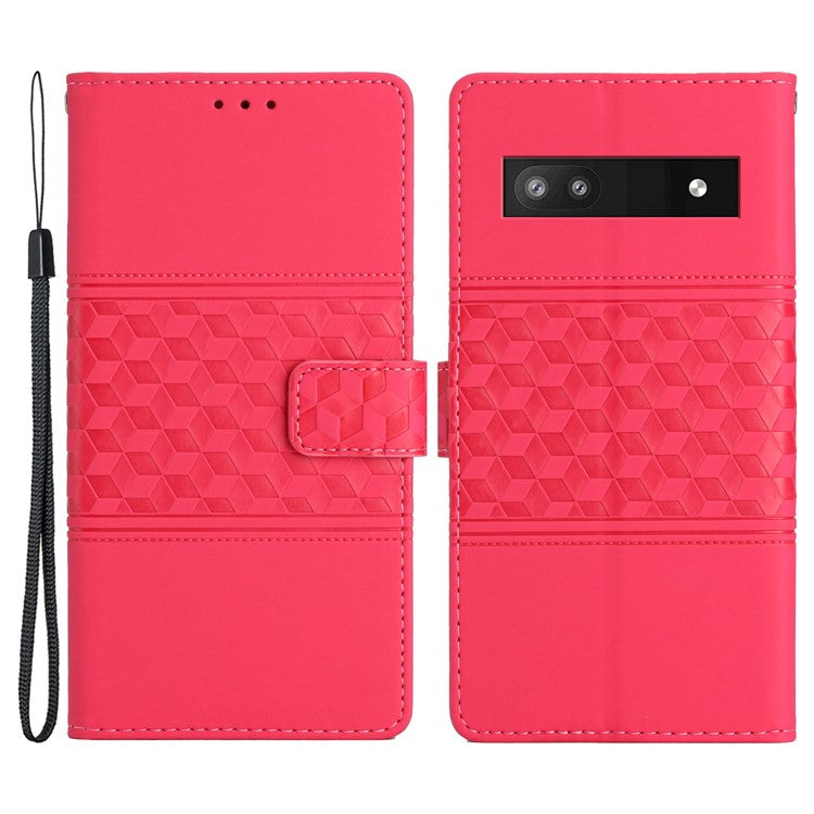 For Google Pixel 8a Wholesale Phone Case Imprinted Rhombus Wallet Phone Stand Cover - Rose