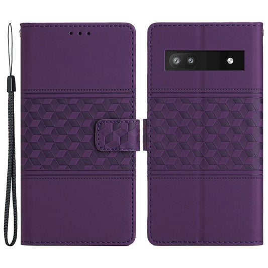 For Google Pixel 8a Wholesale Phone Case Imprinted Rhombus Wallet Phone Stand Cover - Purple