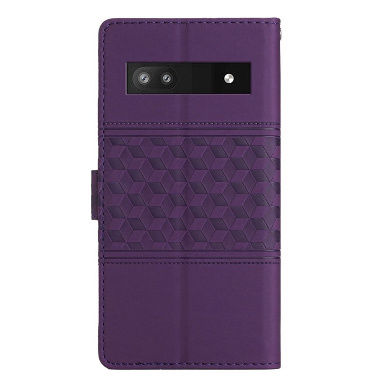 For Google Pixel 8a Wholesale Phone Case Imprinted Rhombus Wallet Phone Stand Cover - Purple