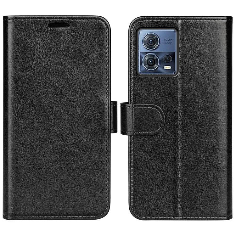 For Motorola Moto S30 Pro 5G / Edge 30 Fusion 5G Crazy Horse Texture Folio Flip PU Leather Cover Stand Wallet Anti-scratch Phone Case - Black