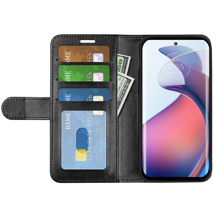 For Motorola Moto S30 Pro 5G / Edge 30 Fusion 5G Crazy Horse Texture Folio Flip PU Leather Cover Stand Wallet Anti-scratch Phone Case - Black