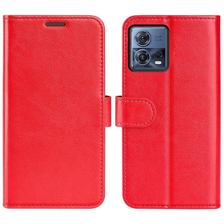 For Motorola Moto S30 Pro 5G / Edge 30 Fusion 5G Crazy Horse Texture Folio Flip PU Leather Cover Stand Wallet Anti-scratch Phone Case - Red