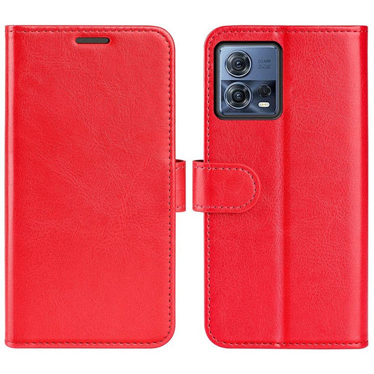 For Motorola Moto S30 Pro 5G / Edge 30 Fusion 5G Crazy Horse Texture Folio Flip PU Leather Cover Stand Wallet Anti-scratch Phone Case - Red