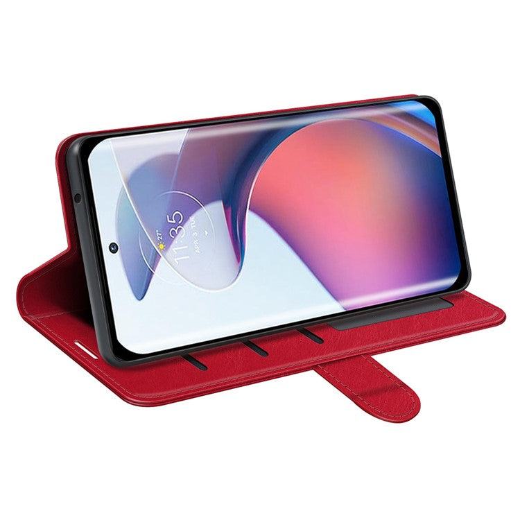 For Motorola Moto S30 Pro 5G / Edge 30 Fusion 5G Crazy Horse Texture Folio Flip PU Leather Cover Stand Wallet Anti-scratch Phone Case - Red