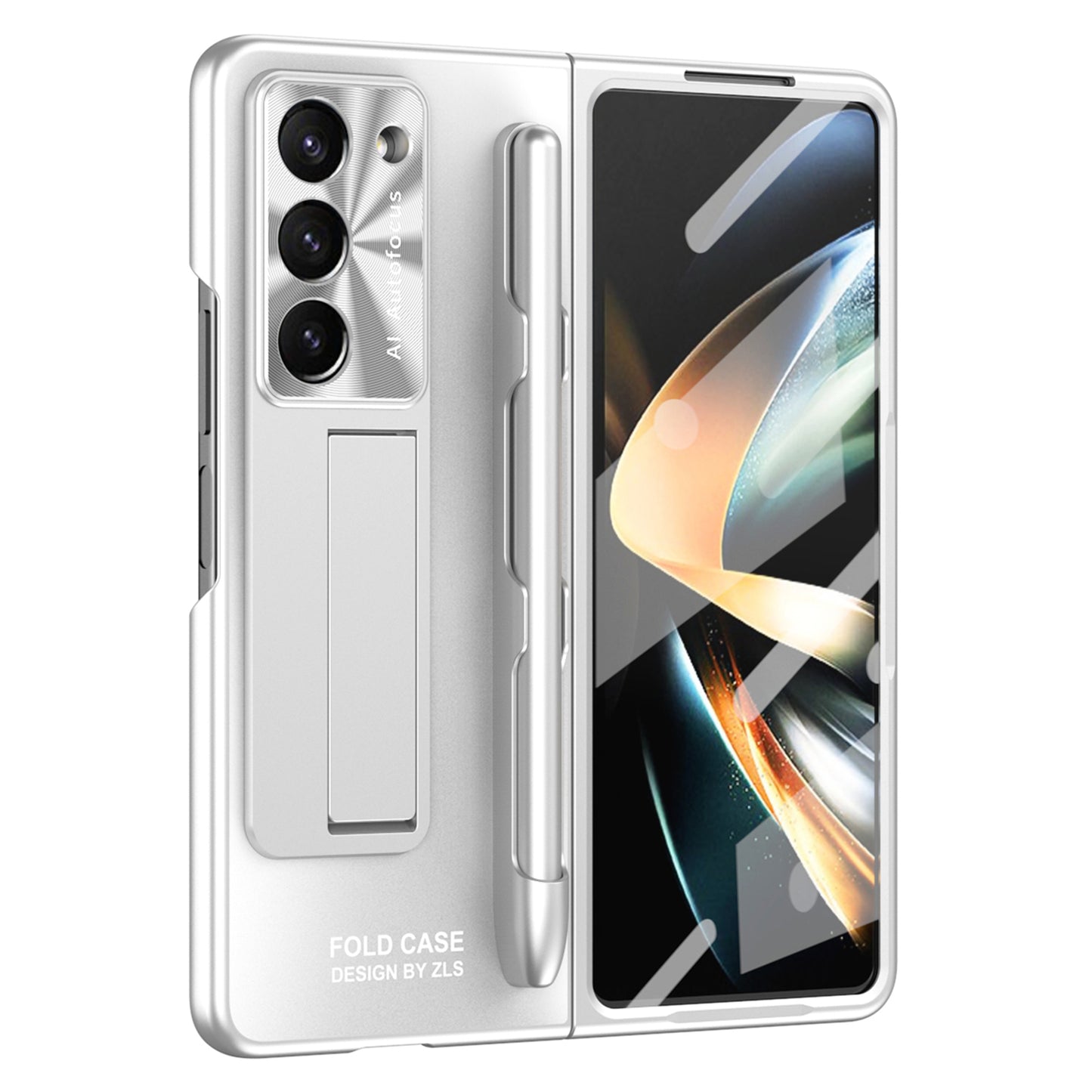 For Samsung Galaxy Z Fold6 5G AG Case Kickstand Matte PC Phone Cover with Tempered Glass Film / Stylus Pen - Silver