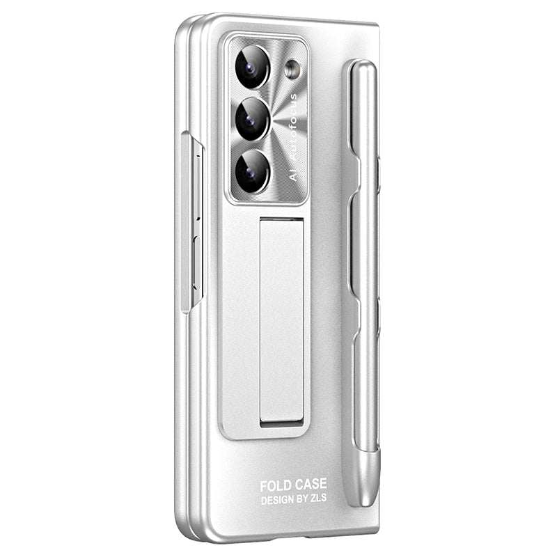 For Samsung Galaxy Z Fold6 5G AG Case Kickstand Matte PC Phone Cover with Tempered Glass Film / Stylus Pen - Silver