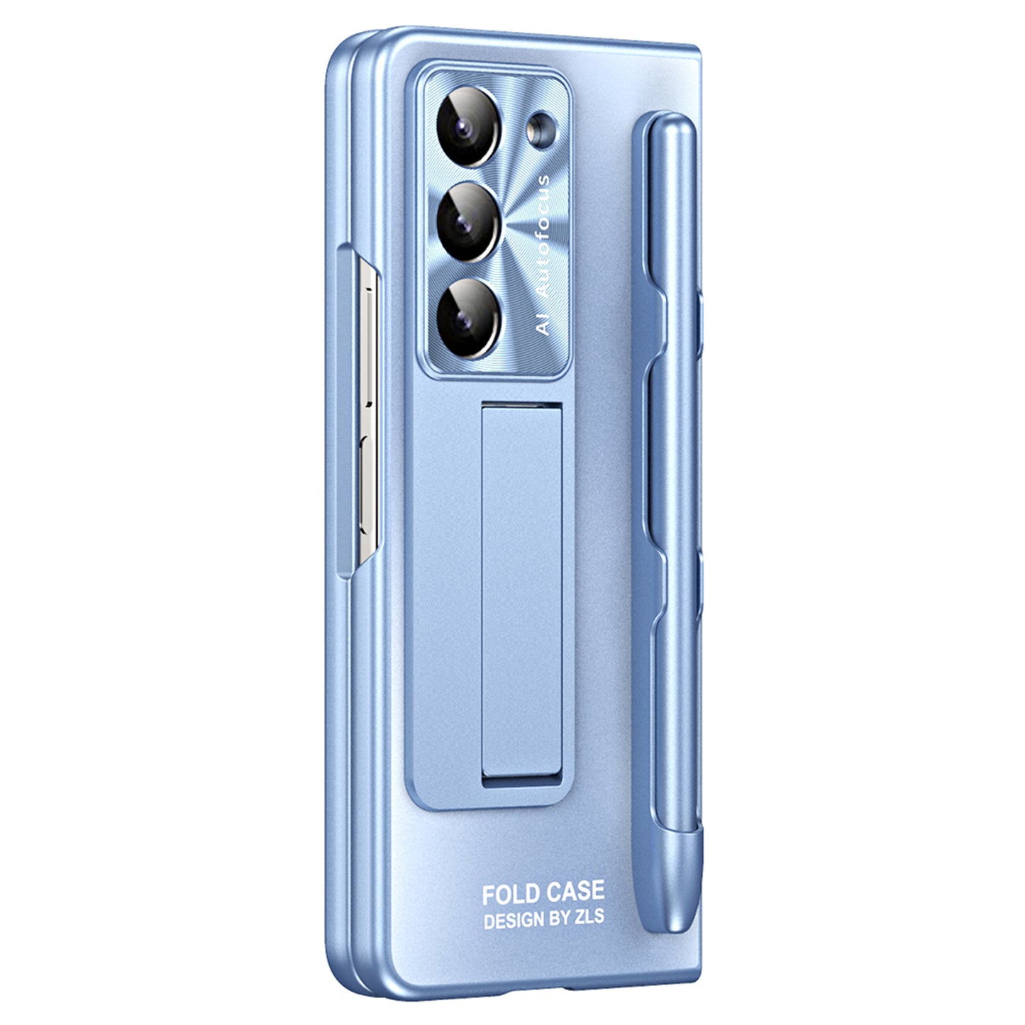 For Samsung Galaxy Z Fold6 5G AG Case Kickstand Matte PC Phone Cover with Tempered Glass Film / Stylus Pen - Blue