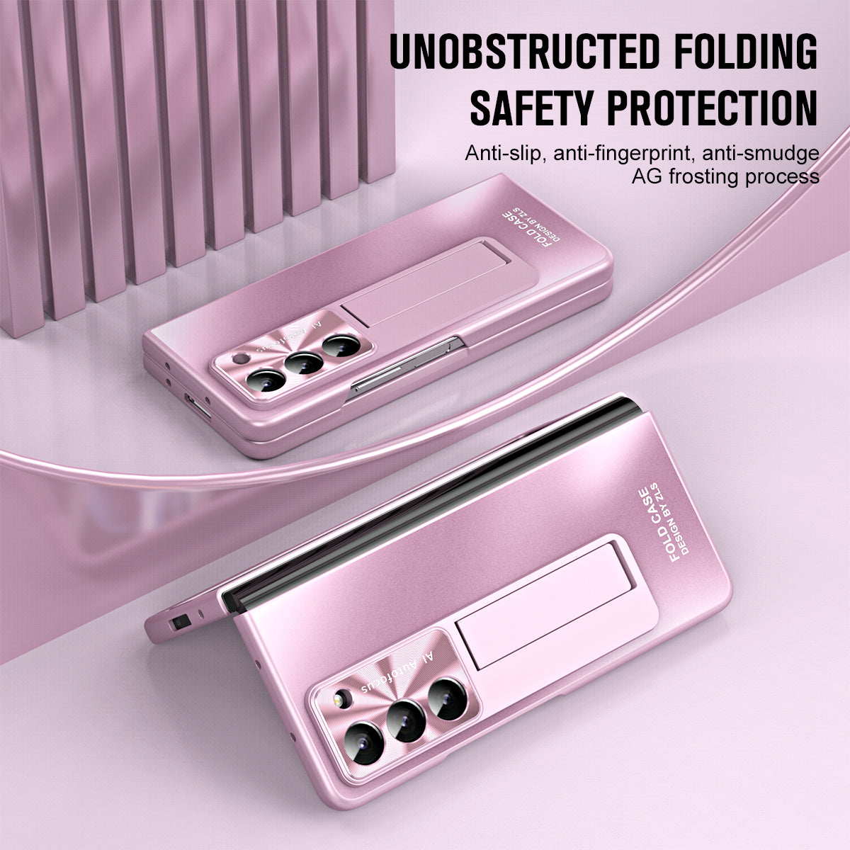 For Samsung Galaxy Z Fold6 5G Case Matte Kickstand PC Phone Cover with Tempered Glass Screen Protector - Pink