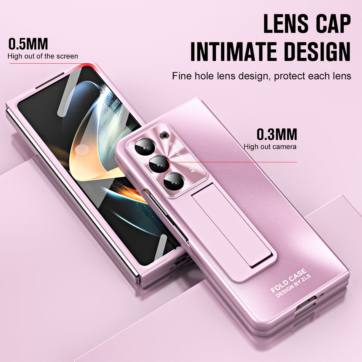 For Samsung Galaxy Z Fold6 5G Case Matte Kickstand PC Phone Cover with Tempered Glass Screen Protector - Pink