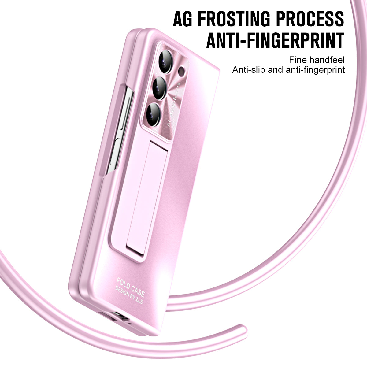 For Samsung Galaxy Z Fold6 5G Case Matte Kickstand PC Phone Cover with Tempered Glass Screen Protector - Pink