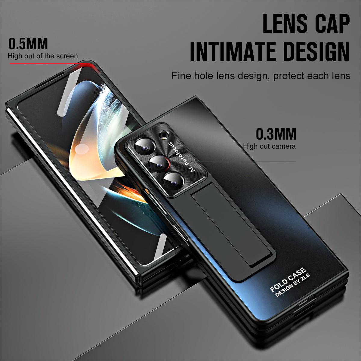 For Samsung Galaxy Z Fold6 5G Case Matte Kickstand PC Phone Cover with Tempered Glass Screen Protector - Black