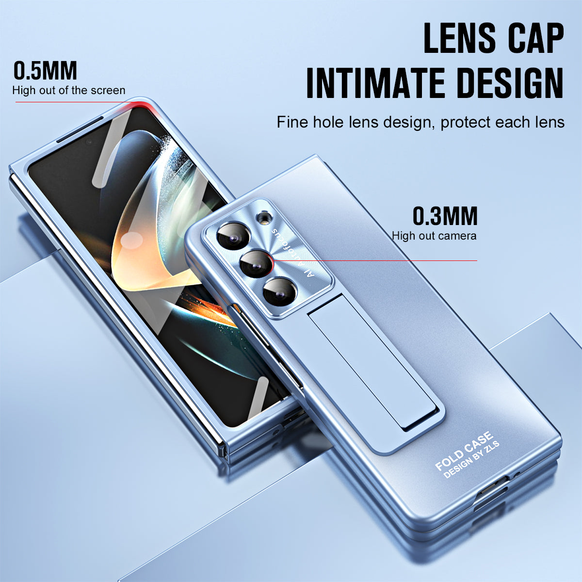 For Samsung Galaxy Z Fold6 5G Case Matte Kickstand PC Phone Cover with Tempered Glass Screen Protector - Blue