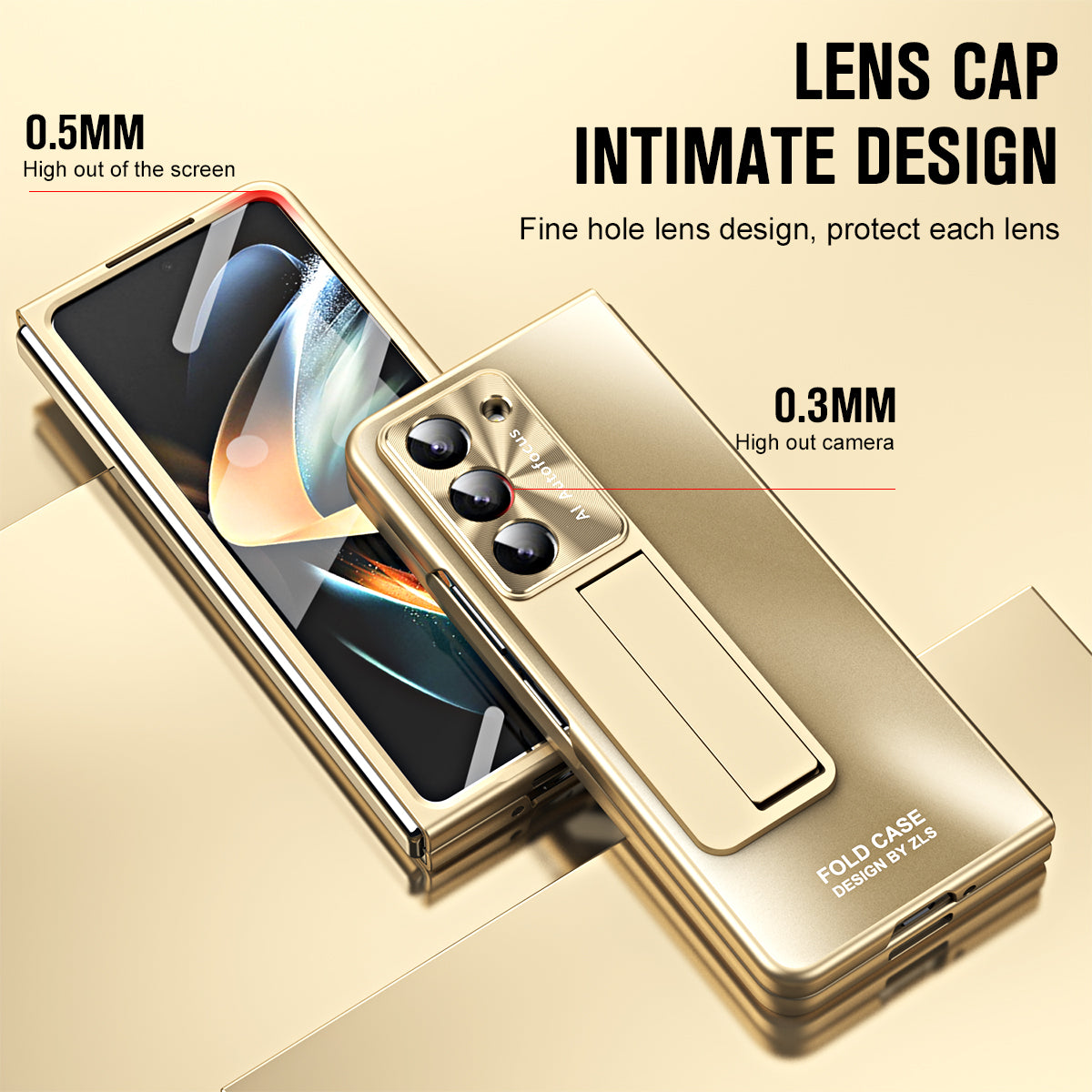 For Samsung Galaxy Z Fold6 5G Case Matte Kickstand PC Phone Cover with Tempered Glass Screen Protector - Champagne Gold