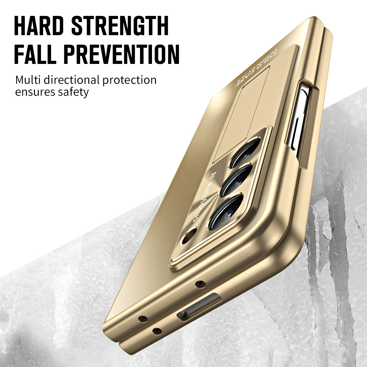 For Samsung Galaxy Z Fold6 5G Case Matte Kickstand PC Phone Cover with Tempered Glass Screen Protector - Champagne Gold
