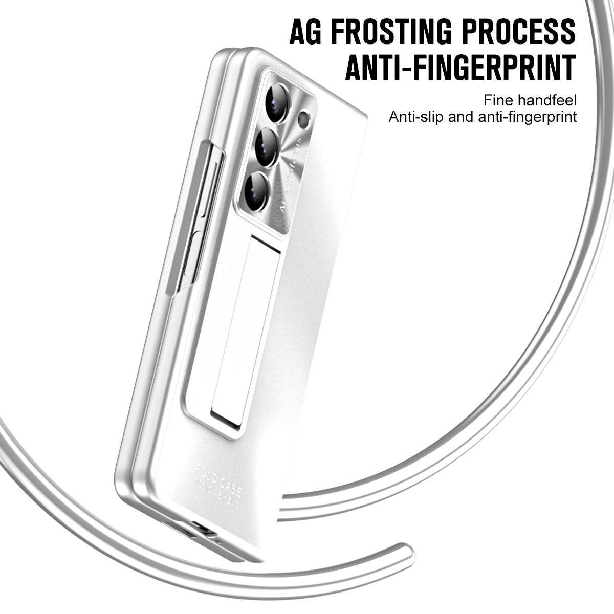 For Samsung Galaxy Z Fold6 5G Case Matte Kickstand PC Phone Cover with Tempered Glass Screen Protector - Silver