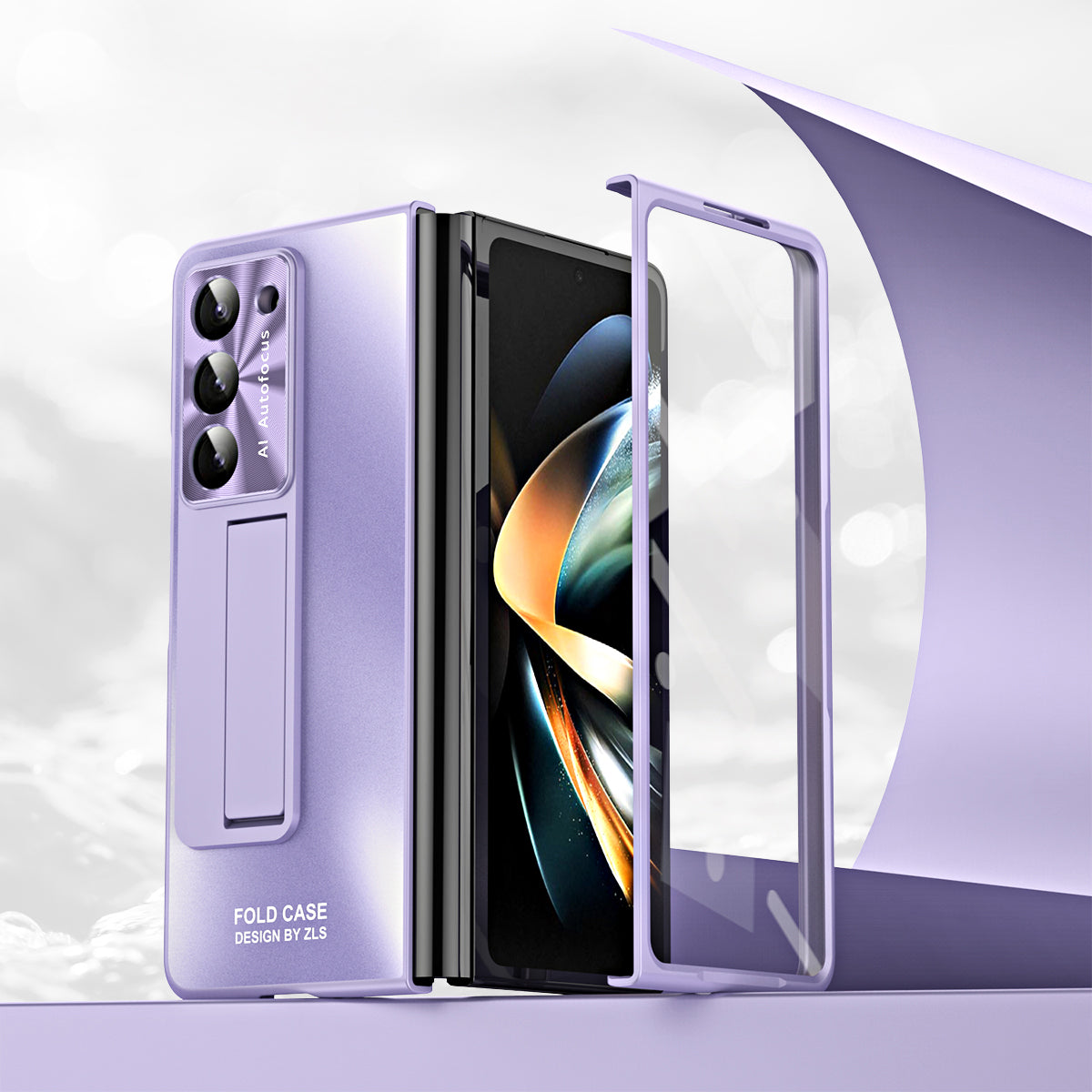 For Samsung Galaxy Z Fold6 5G Case Matte Kickstand PC Phone Cover with Tempered Glass Screen Protector - Purple