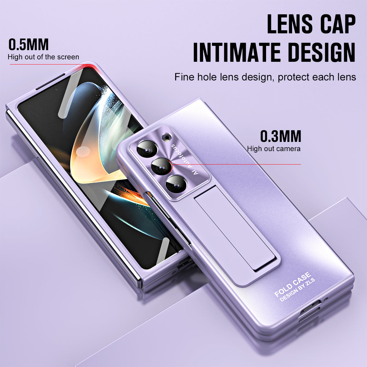 For Samsung Galaxy Z Fold6 5G Case Matte Kickstand PC Phone Cover with Tempered Glass Screen Protector - Purple