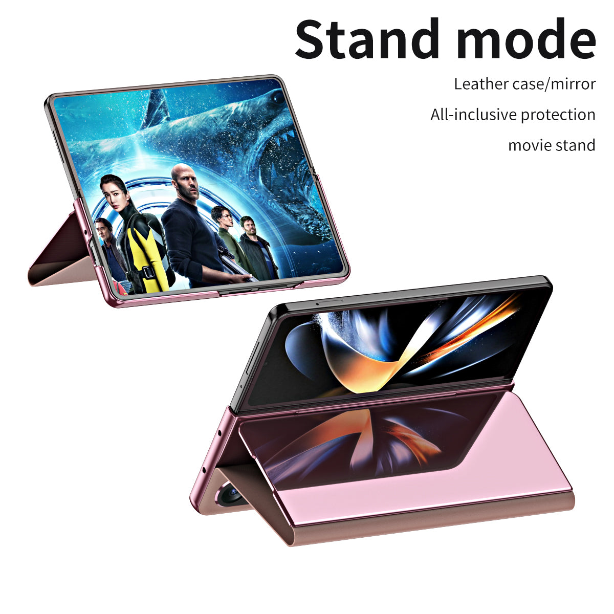 For Samsung Galaxy Z Fold6 5G Case Electroplating View Window Stand Leather Phone Cover - Pink