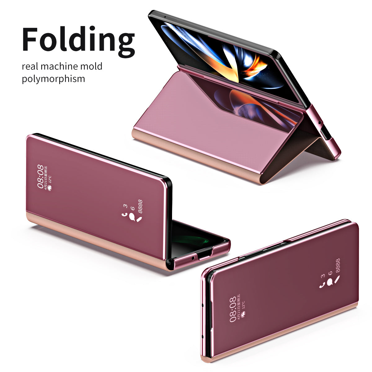For Samsung Galaxy Z Fold6 5G Case Electroplating View Window Stand Leather Phone Cover - Pink