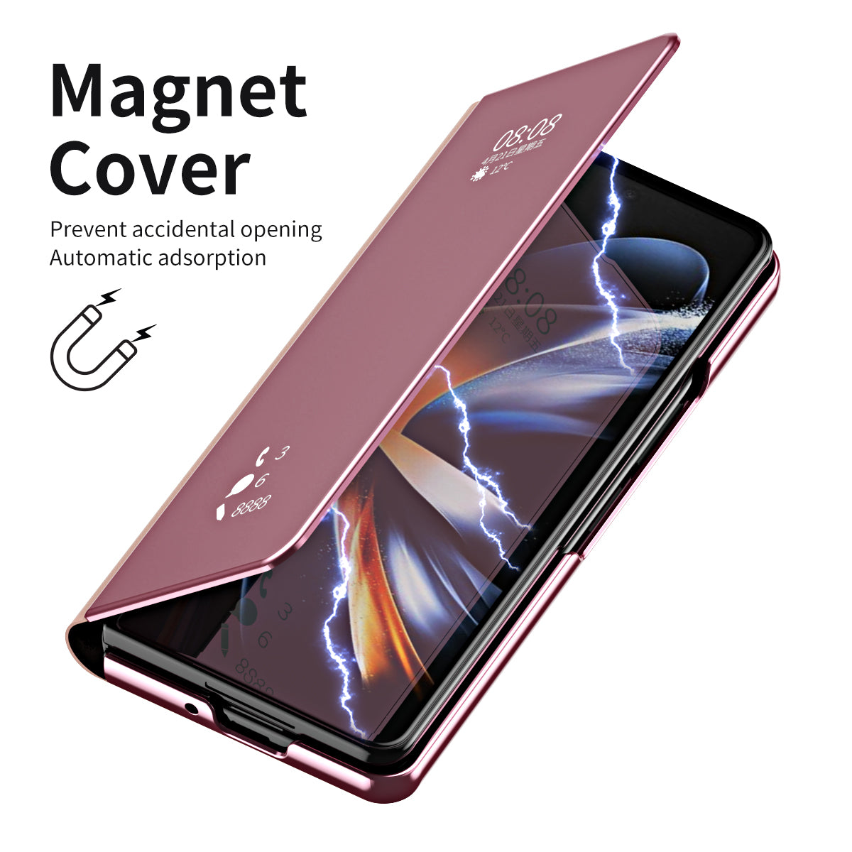 For Samsung Galaxy Z Fold6 5G Case Electroplating View Window Stand Leather Phone Cover - Pink