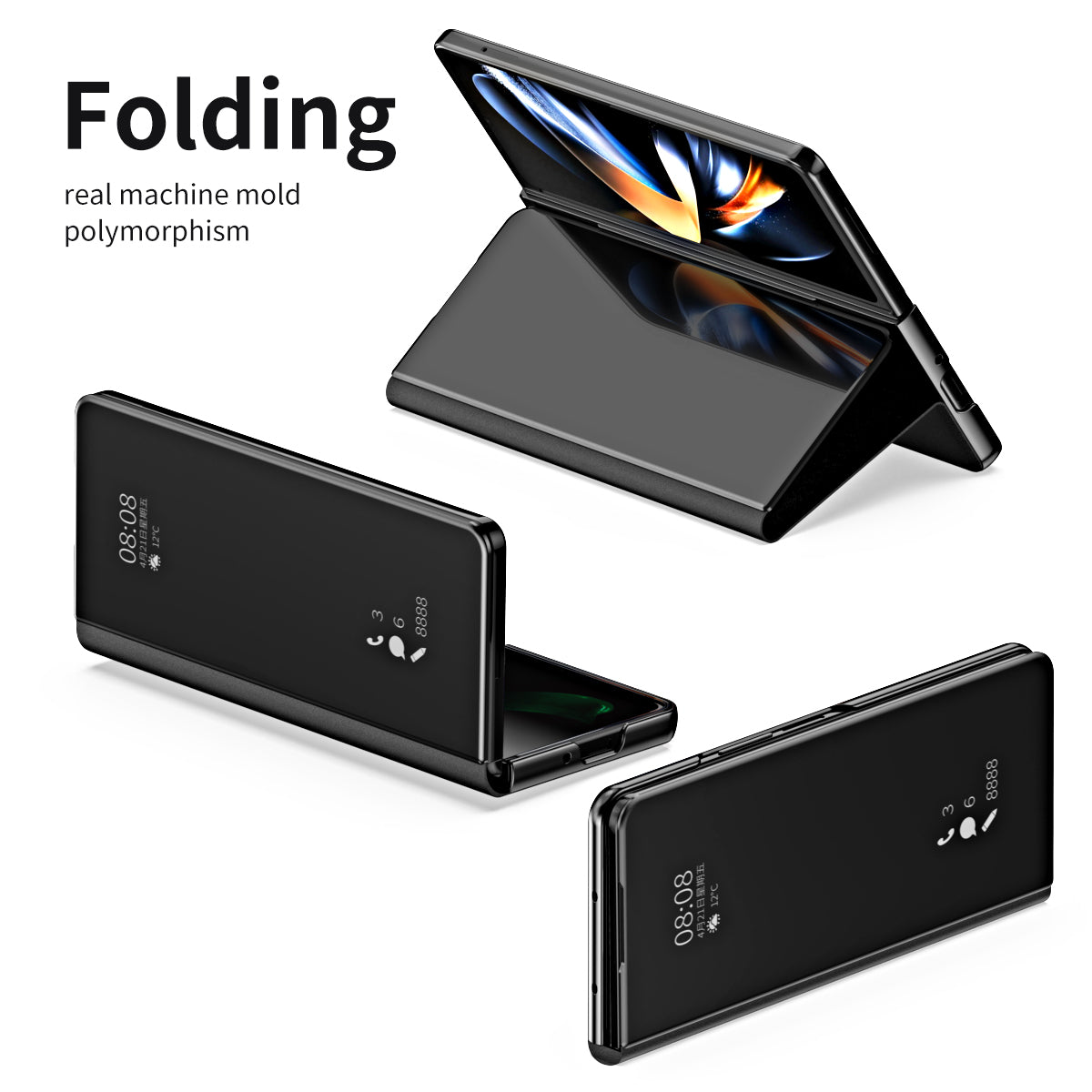 For Samsung Galaxy Z Fold6 5G Case Electroplating View Window Stand Leather Phone Cover - Black