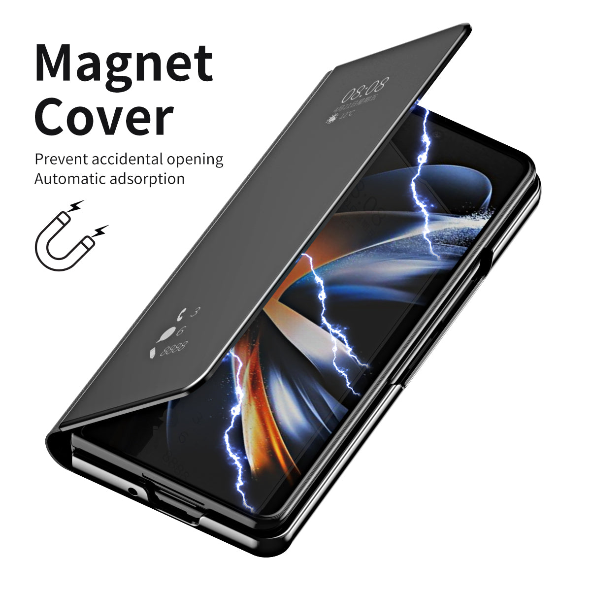 For Samsung Galaxy Z Fold6 5G Case Electroplating View Window Stand Leather Phone Cover - Black