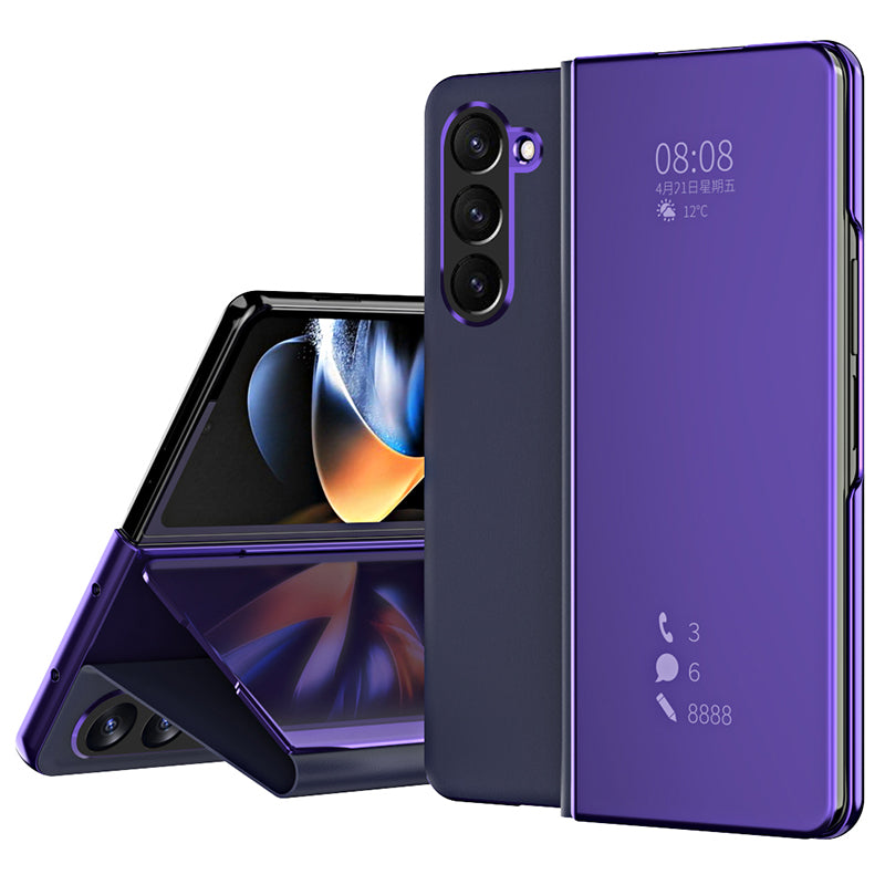 For Samsung Galaxy Z Fold6 5G Case Electroplating View Window Stand Leather Phone Cover - Purple