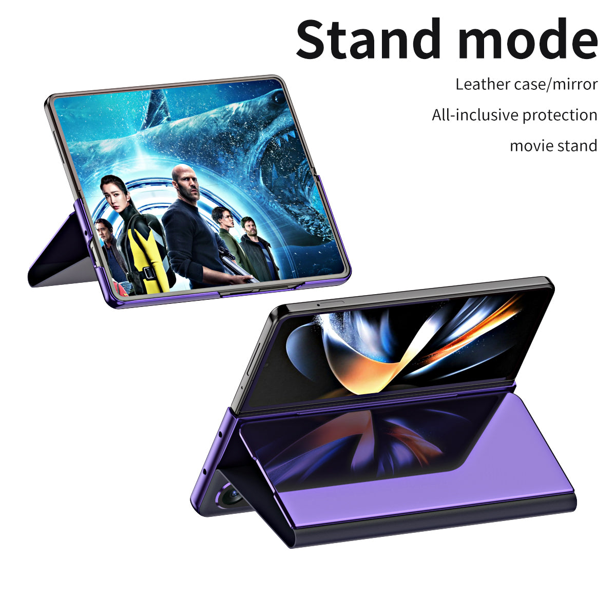 For Samsung Galaxy Z Fold6 5G Case Electroplating View Window Stand Leather Phone Cover - Purple