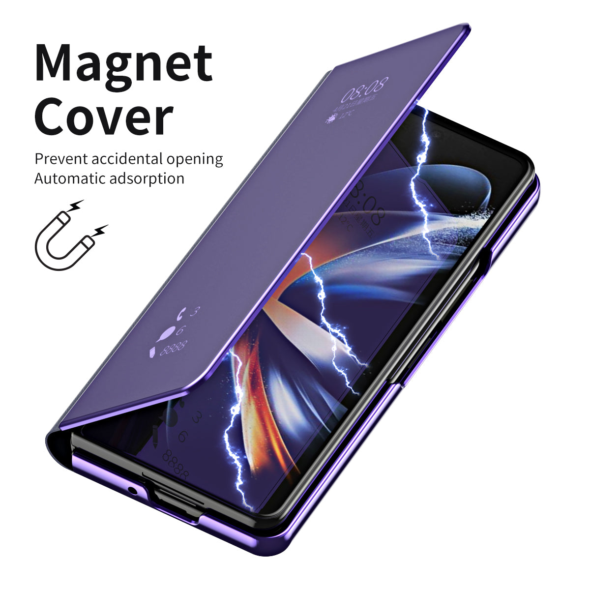 For Samsung Galaxy Z Fold6 5G Case Electroplating View Window Stand Leather Phone Cover - Purple