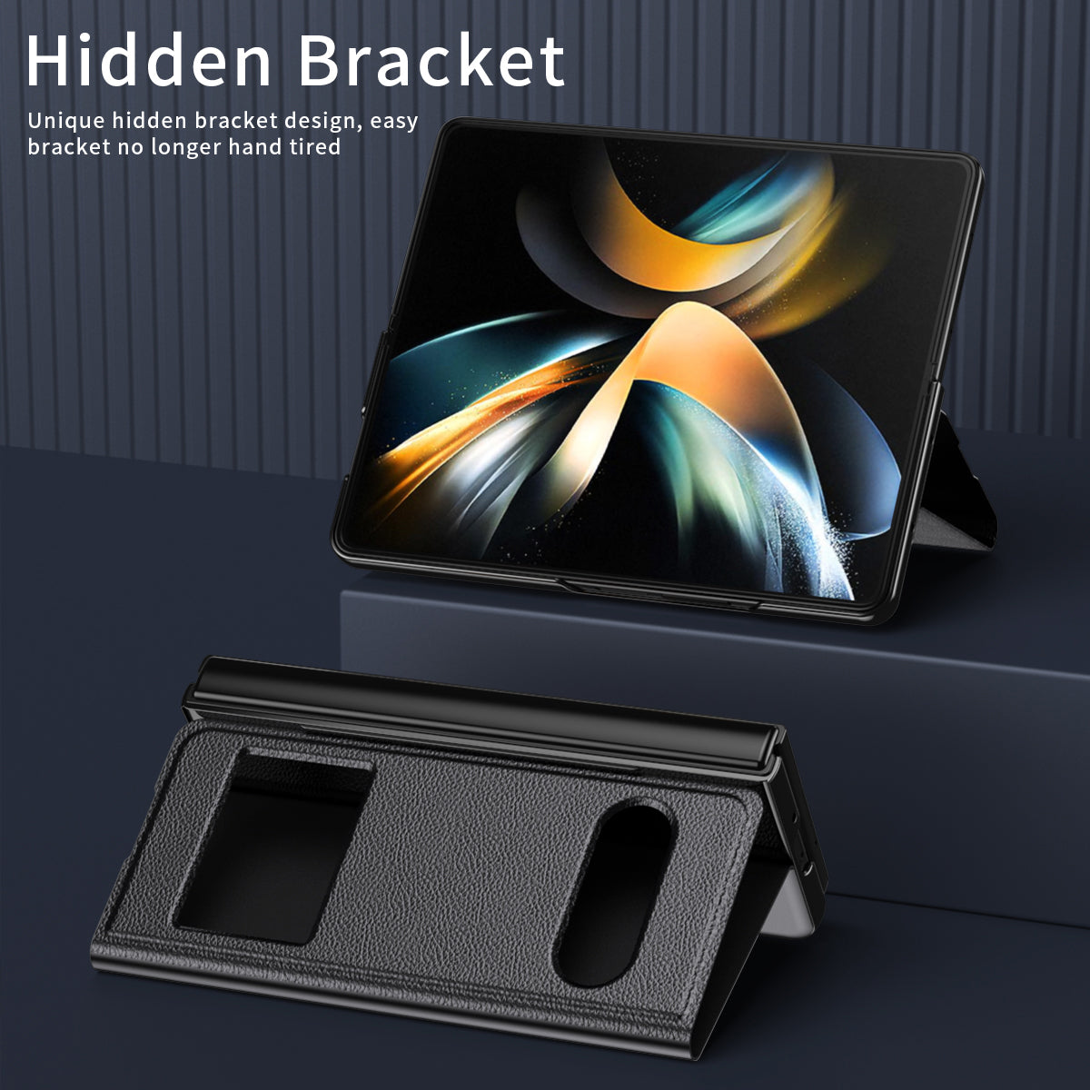 For Samsung Galaxy Z Fold6 5G Case PU Leather Litchi Texture Phone Cover View Window - Black