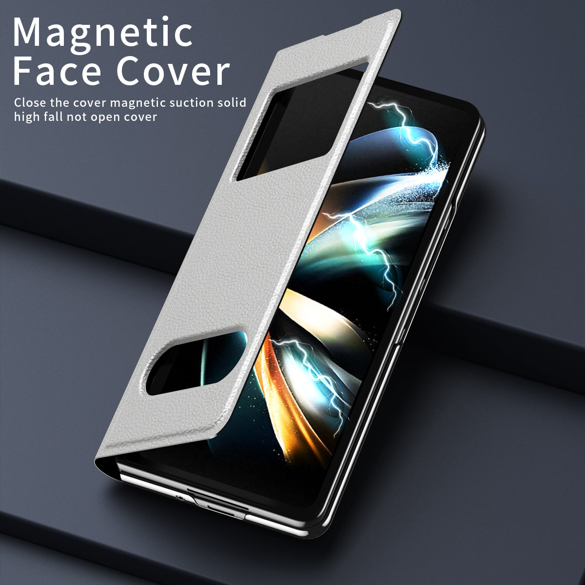 For Samsung Galaxy Z Fold6 5G Case PU Leather Litchi Texture Phone Cover View Window - White