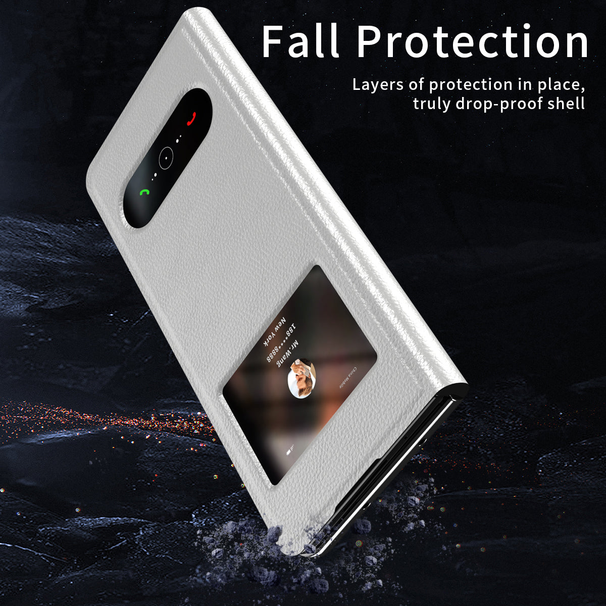 For Samsung Galaxy Z Fold6 5G Case PU Leather Litchi Texture Phone Cover View Window - White