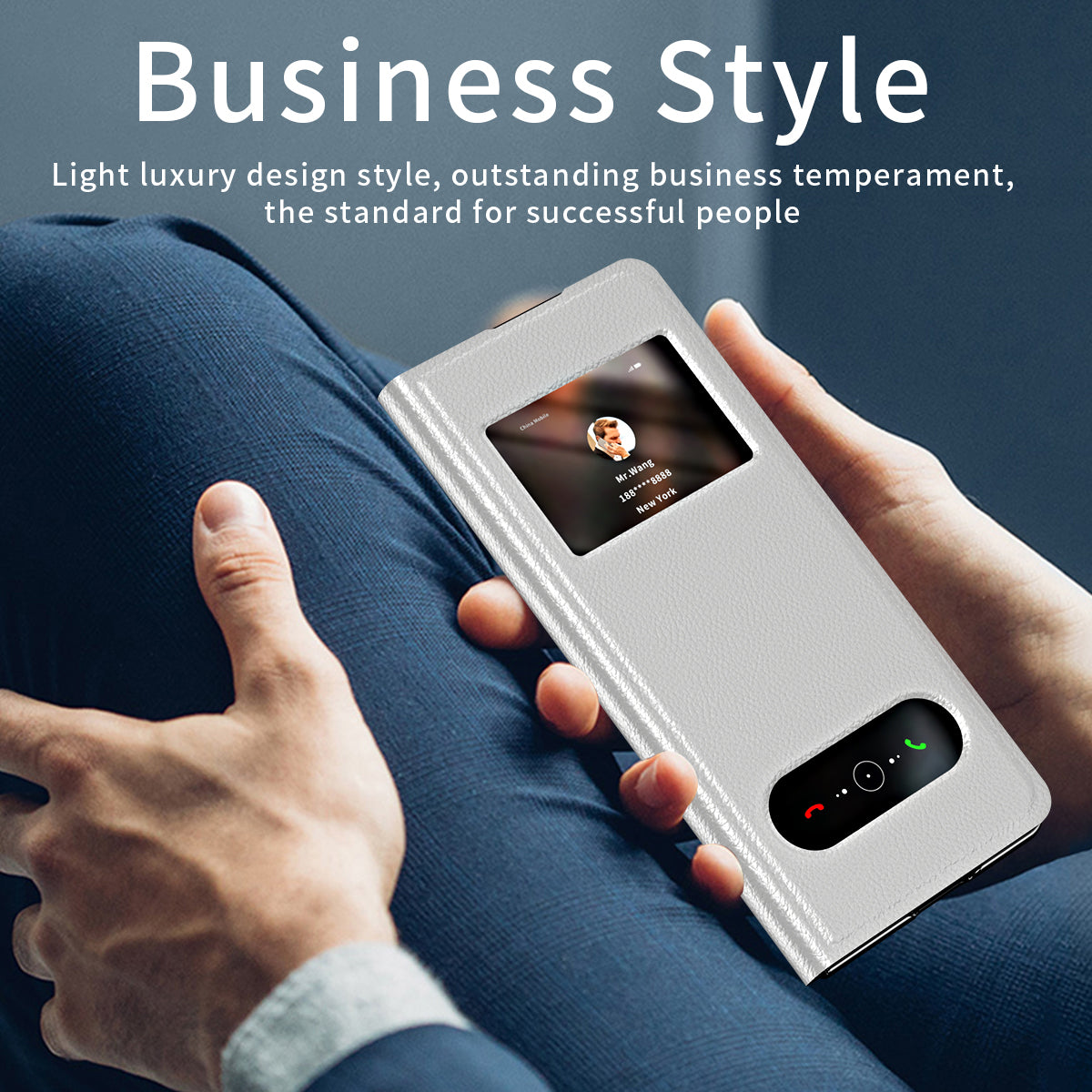For Samsung Galaxy Z Fold6 5G Case PU Leather Litchi Texture Phone Cover View Window - White