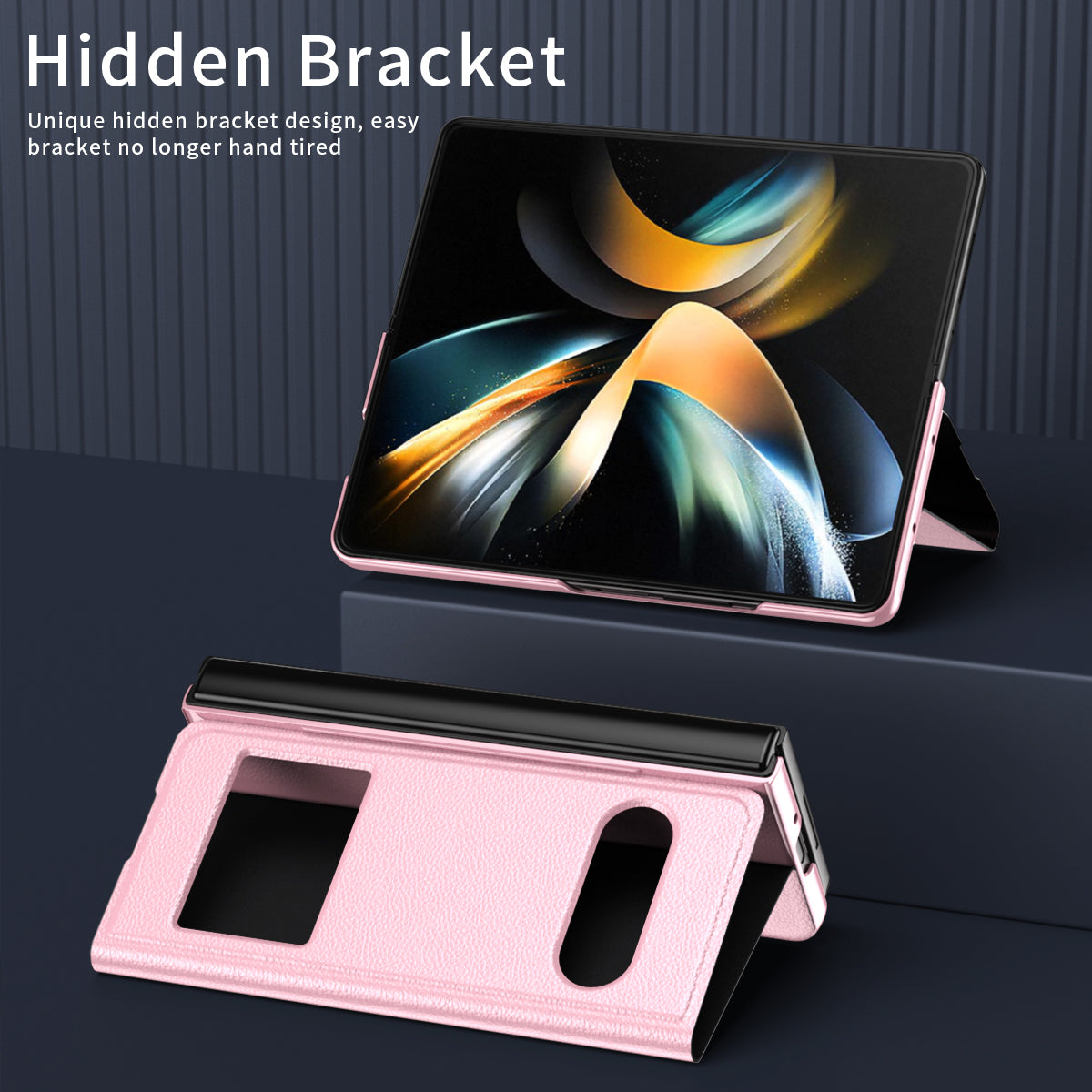 For Samsung Galaxy Z Fold6 5G Case PU Leather Litchi Texture Phone Cover View Window - Pink